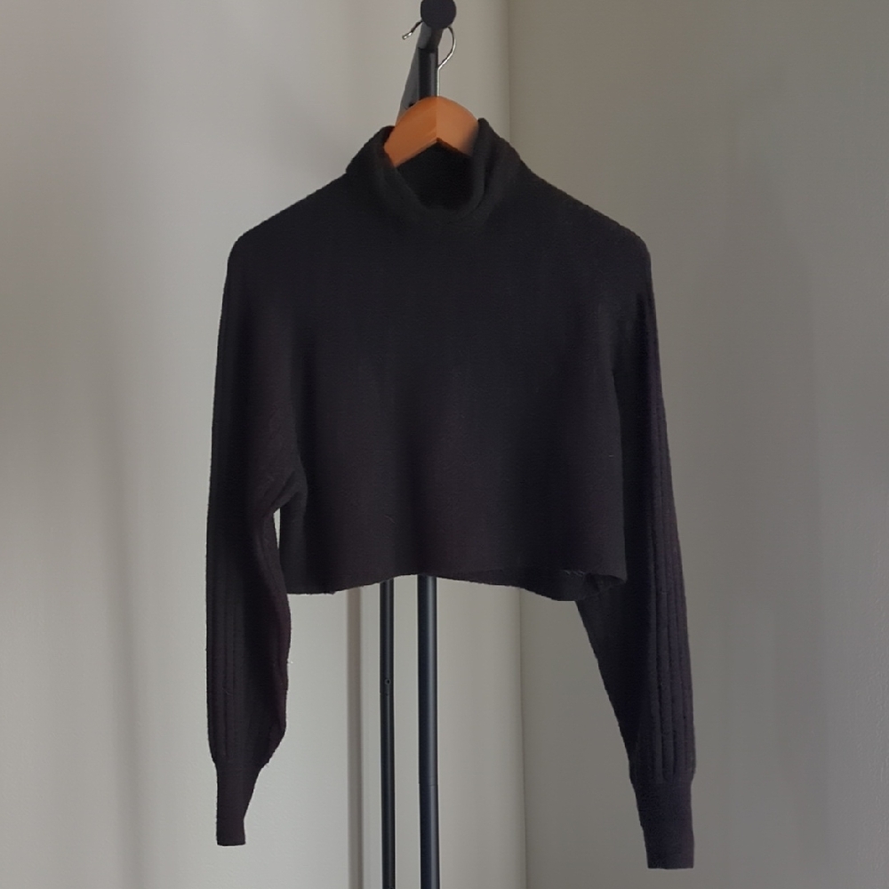 All Saints Black Cropped Turtleneck Sweater